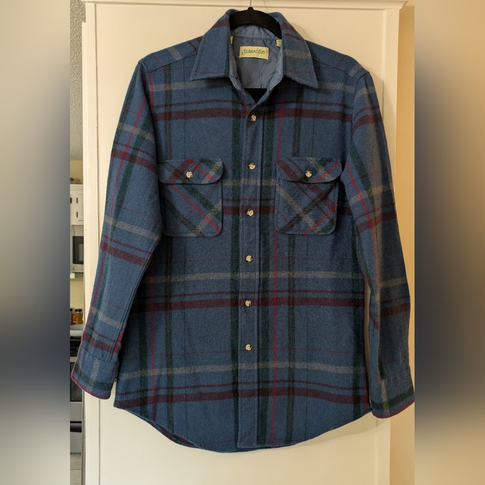 Vintage 100% Wool St John's Bay Button Down Shirt, Medium Tall